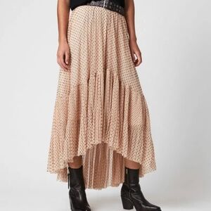 All Saints Aubrey Polka Dot High Low Skirt in Nude Pink Petal Pink Sz 2